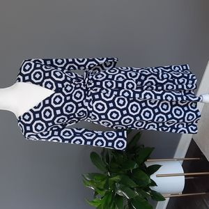 Blue and white geometric print dress